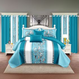 9 Piece in a Bag Thick Touch Bed Cover Curtain Set, Upgraded Luxury Bedspread Set, Bamboo microfiber All Season Bedding-Set For Home, RV Beding (Color: blue/white stamen, size: CAL KING)